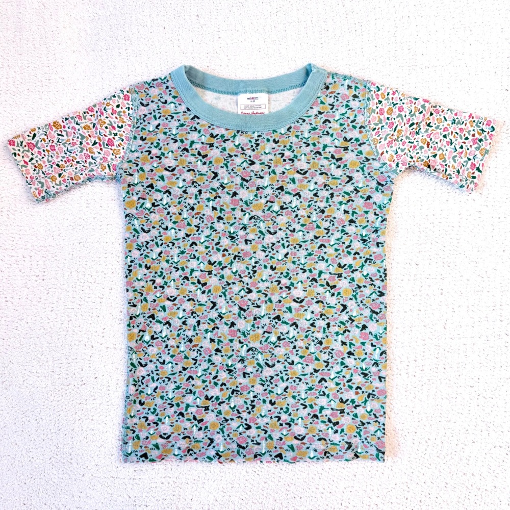 Hanna Andersson Kids Floral Pajama Top Blue Pink Organic Cotton Size 10 140cm